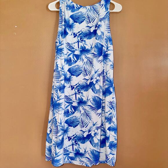 Women's Blue Floral Beach Coverall Maxi Dress - One Size - Picture 3 of 7